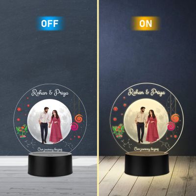 Personalized Couple Name LED Night Light, Our Journey Begins Quote Acrylic Lamp with Warm White Black Base Gift for Couple New Journey Gift